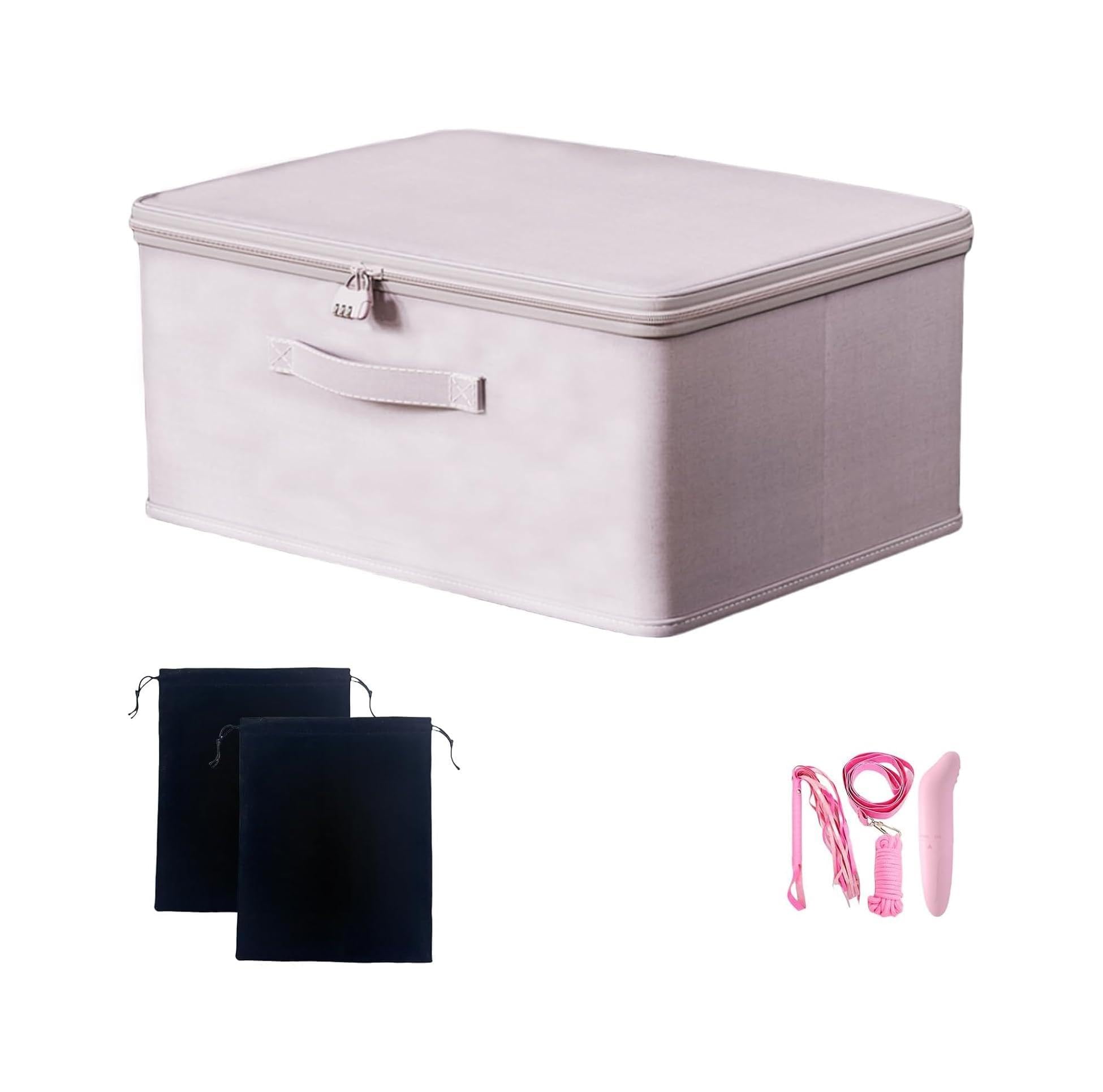 Locking Adult Game Toy Storage Organizer Lock Box Toy Storage Bins Women and Men Game Toys Storage Bags with 2 Drawstring Bags, Large capacity 15 x 10 x 6.3 Inches