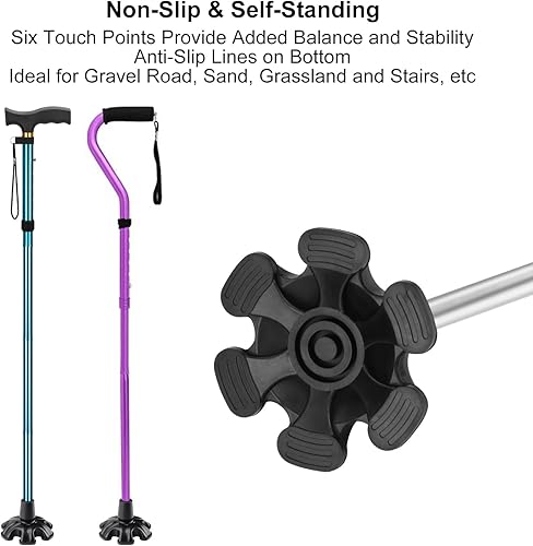 Miniatura 2 de supregear Punta de bastón  Reemplazo de goma resistente para bastón  Base estable antideslizante de seis puntos  6 patas negro accesorio almohadilla