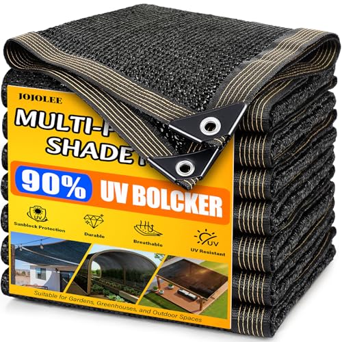 JOJOLEE 90% Sun Shade Cloth 12x20FT Shade Net Mesh Tarp with Grommets Black Sunblock Cover for Outdoor Patio Plants Pergola Greenhouse Chicken Coop Backyard Balcony