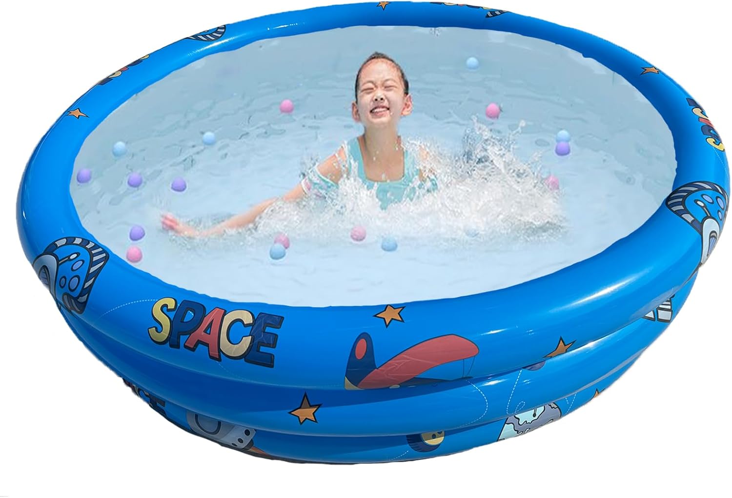 Paddling Pools for Kids, 130CM Round Inflatable Kids Swimming Pool, 3