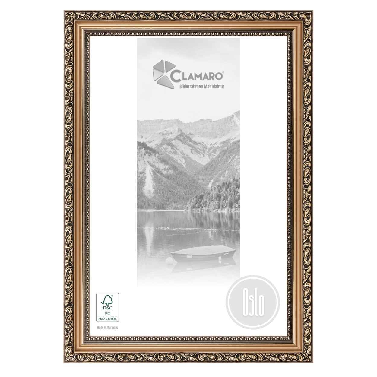 CLAMARO "OSLO" ramka na zdjęcia w stylu antycznym, lite drewno 30 x 38 cm, brąz, szerokość 49 mm, shabby chic, vintage, barokowa listwa, drewniana rama ze szkłem akrylowym, tylną ścianką, metalowa