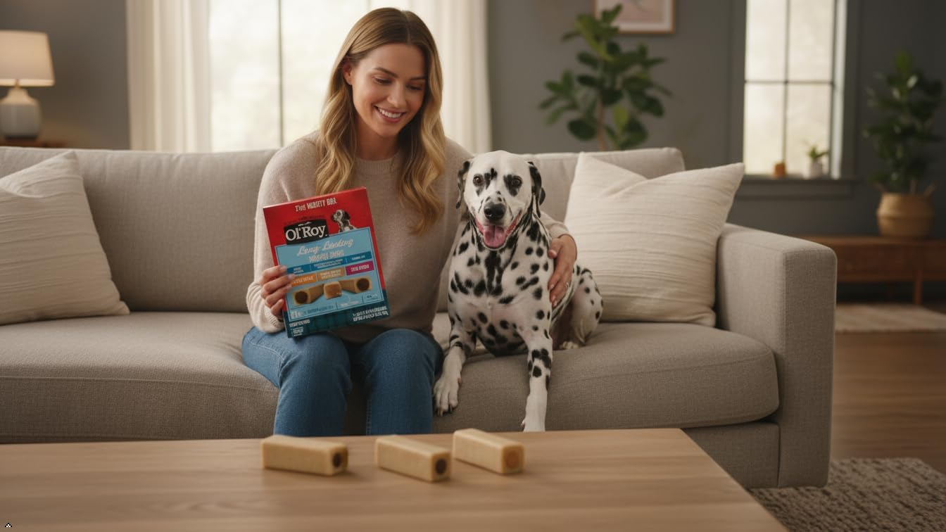 Ol's Roy Munchy Bones Dog Treats Value Pack, Original Chicken, Liver & Peanut Butter, Long lastin, Tail Waggin Bone Chews 21 Count (1 Box, Original Chicken, Liver & Peanut Butter)
