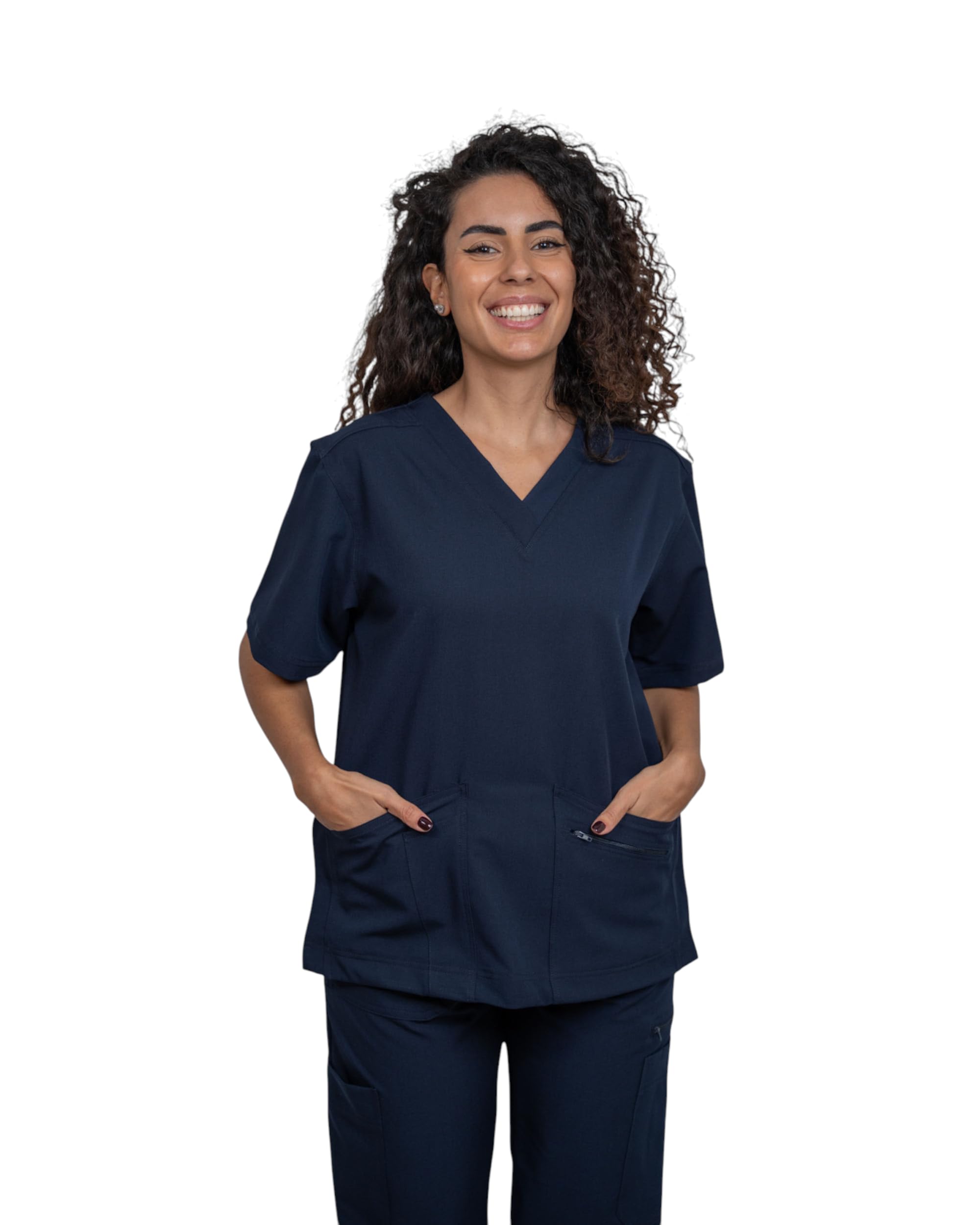 Divisa Sanitaria Professionale Donna, Tessuto Elasticizzato Traspirante con Presa d'Aria Posteriore, Pantalone Multitasche con Zip, Made in Italy