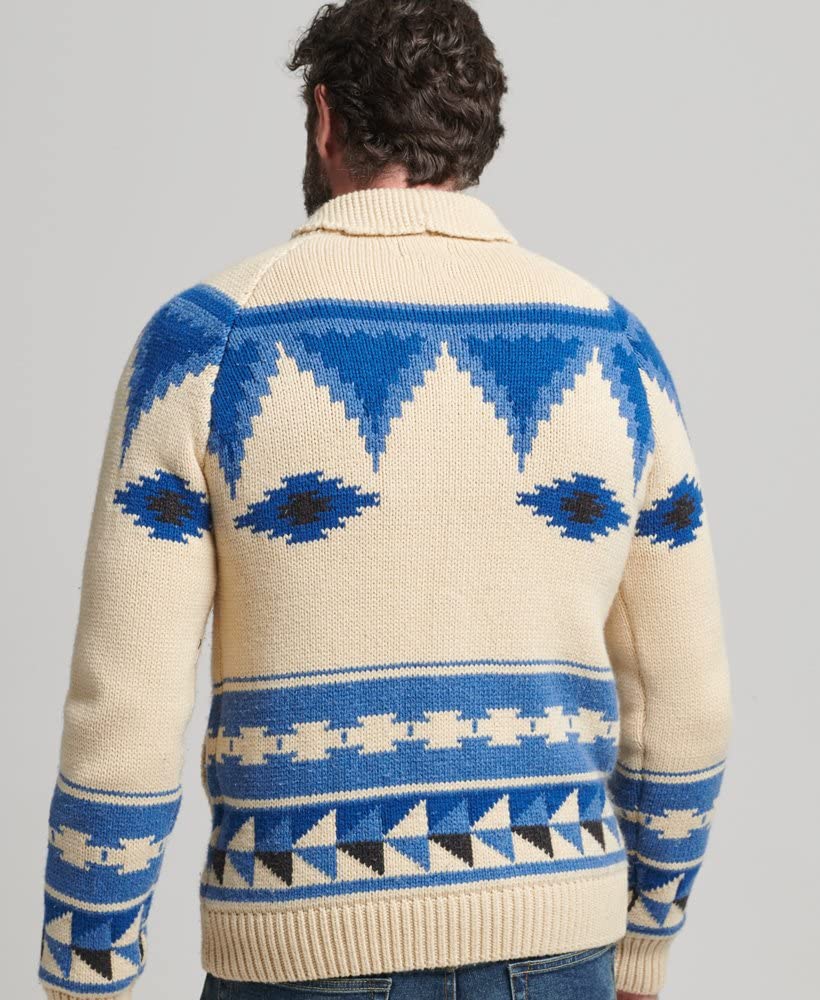 Superdry Cardigan da uomo con cerniera a scialle, Farina d'avena Multi, XL