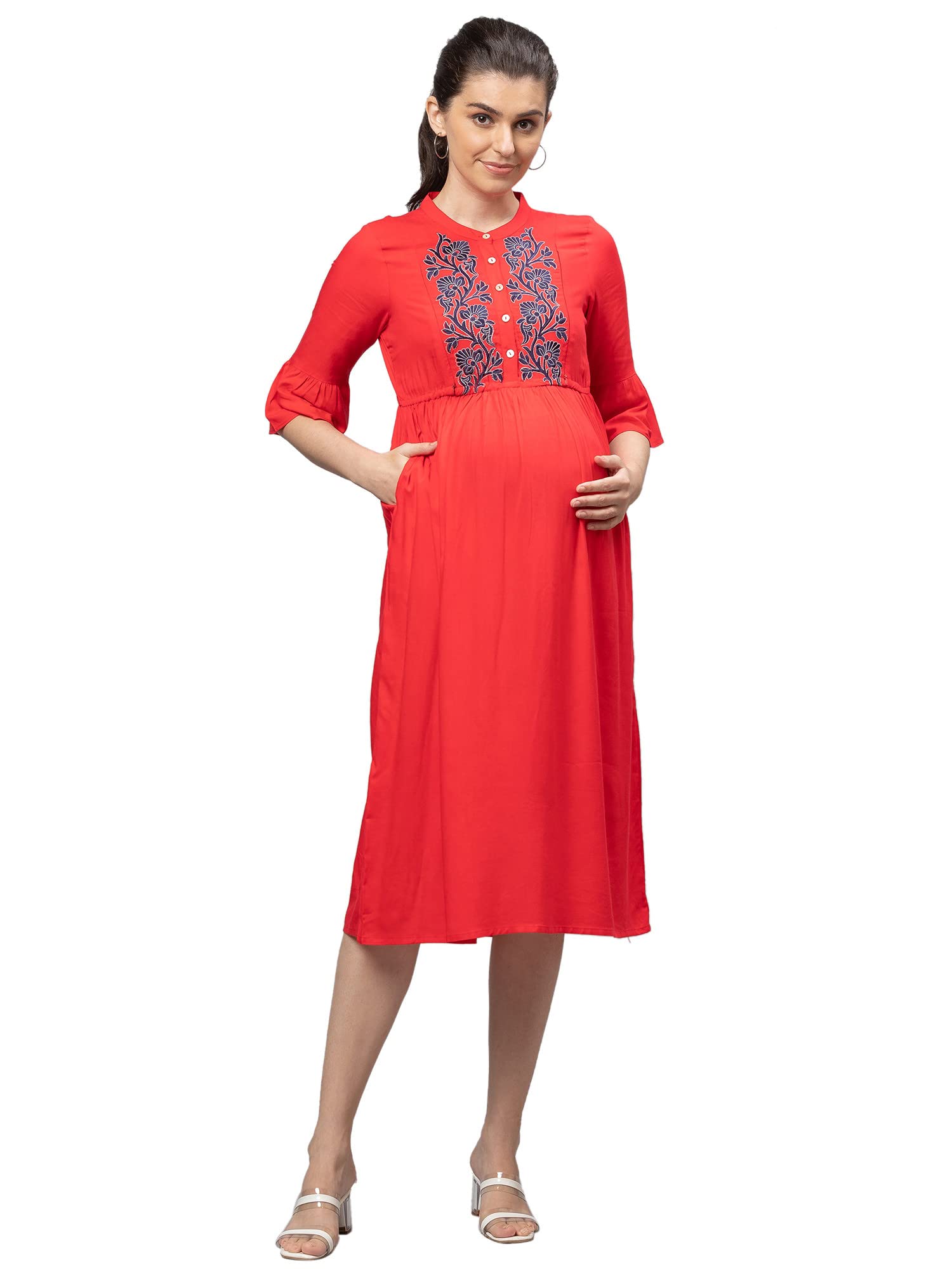 Womens Rayon Regular Fit Empire Maternity Feeding Nursing/Easy Feeding/Breastfeeding Kurti/Kurta with Zippers for Post Pregnancy-image-11