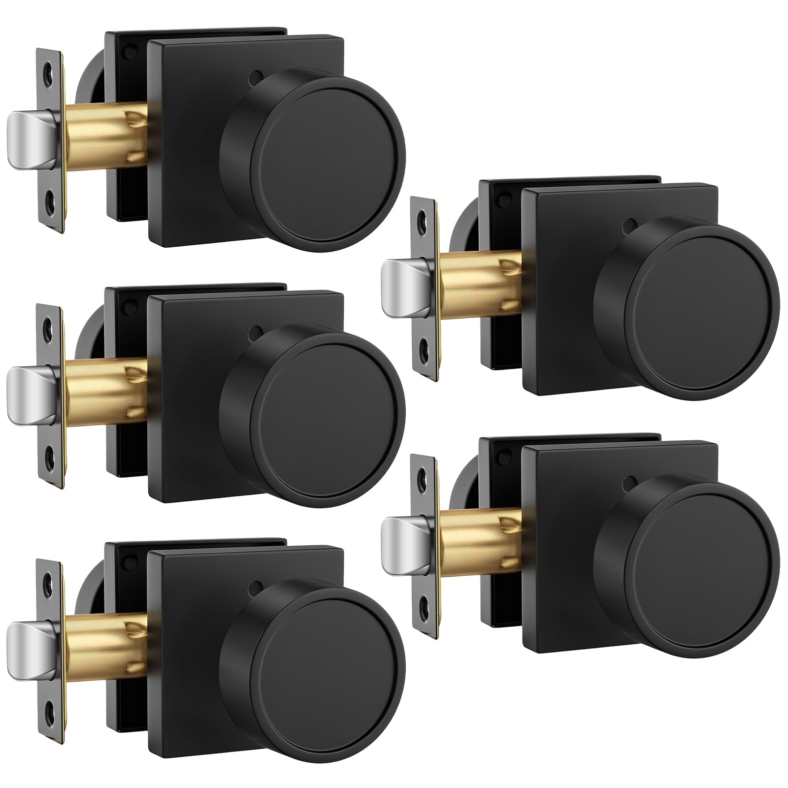 Goldenwarm Privacy Black Door Knobs Interior Zinc Alloy, 5 Pack