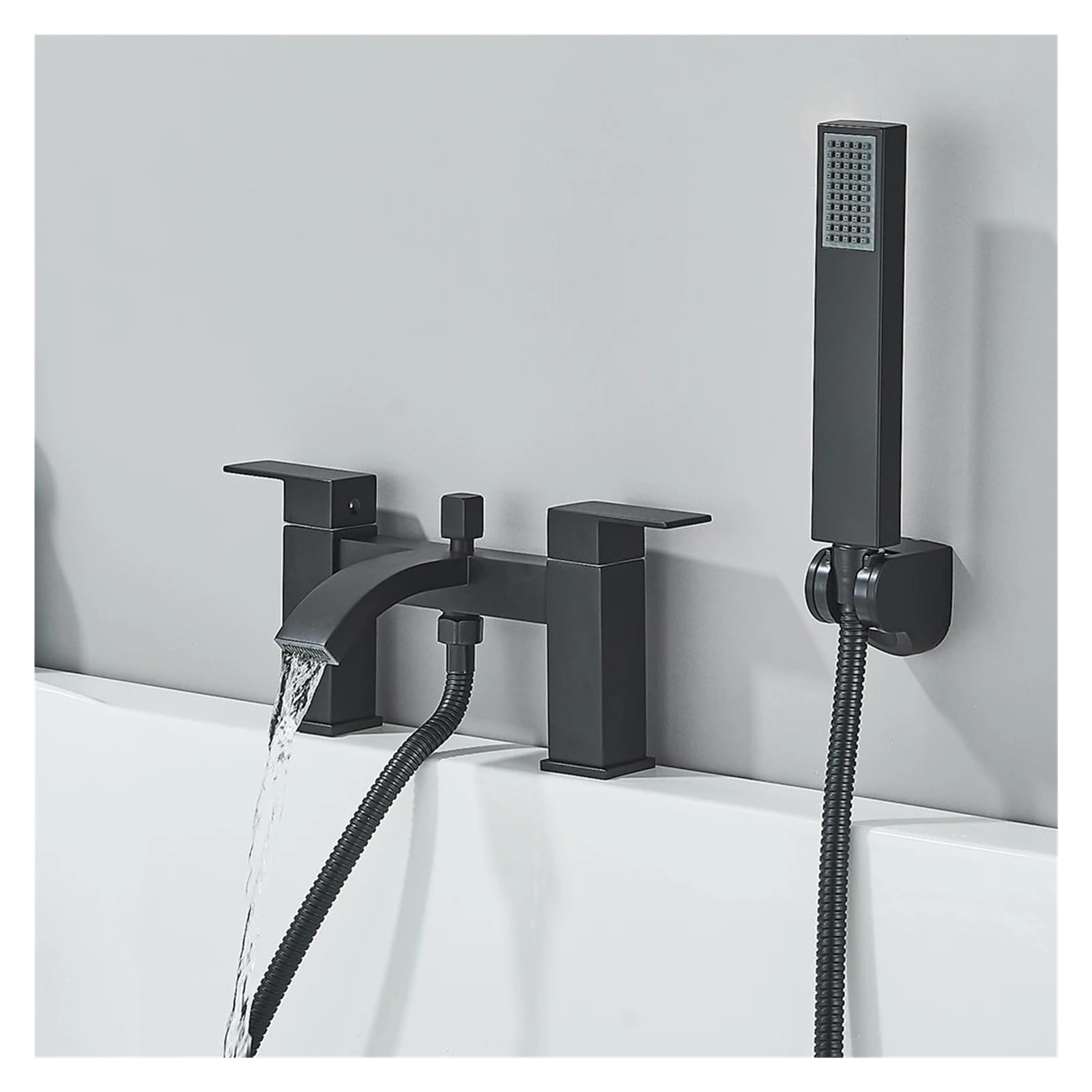 Baignoire noir mat pour salle de bain moderne avec douchette eau chaude froide