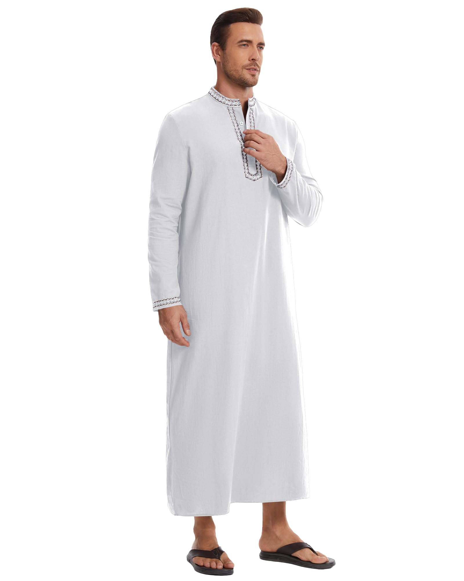 NANAMEEI Caftano Uomo Manica Lunga Con Tasche Abbigliamento Islamico Preghiera Abbigliamento