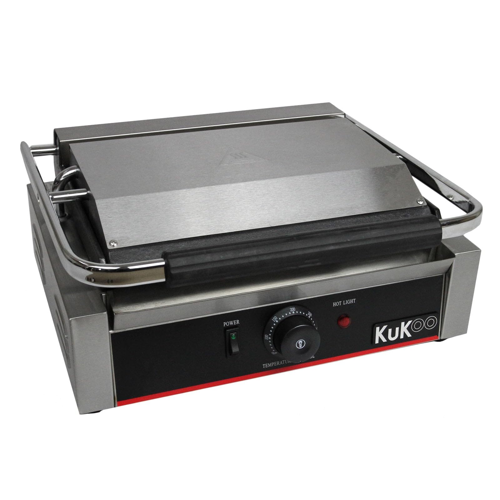 Kukoo Silver Grooved Panini Press Ribbed Contact Grill Toaster Sandwich Maker Commercial Catering Machine