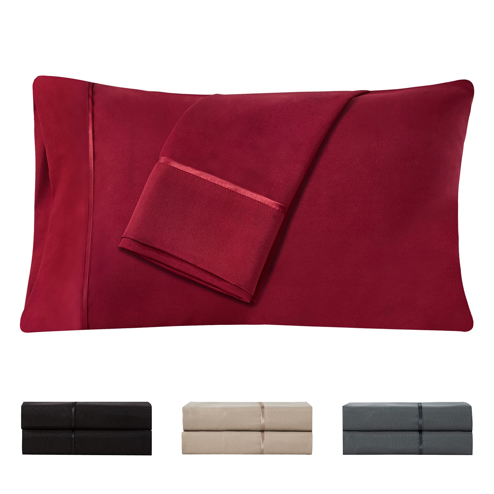 Taies d'oreiller microfibre rouge vin 50x75 cm à la finition enveloppe durable