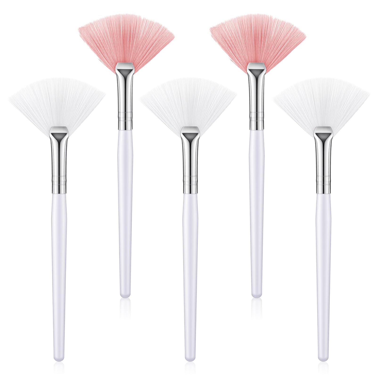 5 Pcs Mask Brushes for Facials, Soft Reusable Face Mask Applicator Tool Washable Fan Shaped Face Masks Brush Applicator for Women Girls Lady (Pink, White)