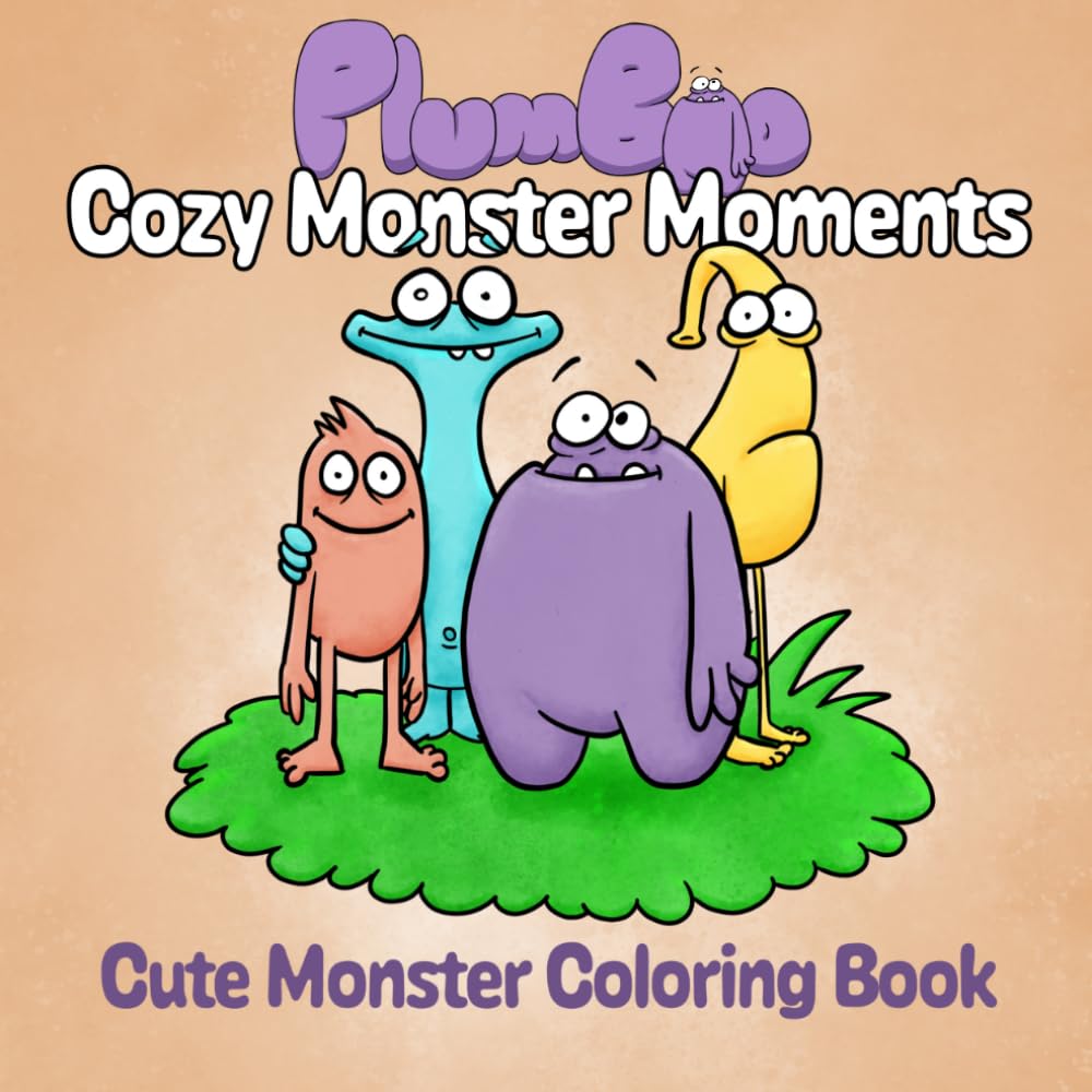 PlumBoo - Cozy Monster Moments: Cute Monster Coloring Book with 40 Cozy Scenes for Teens & Adults