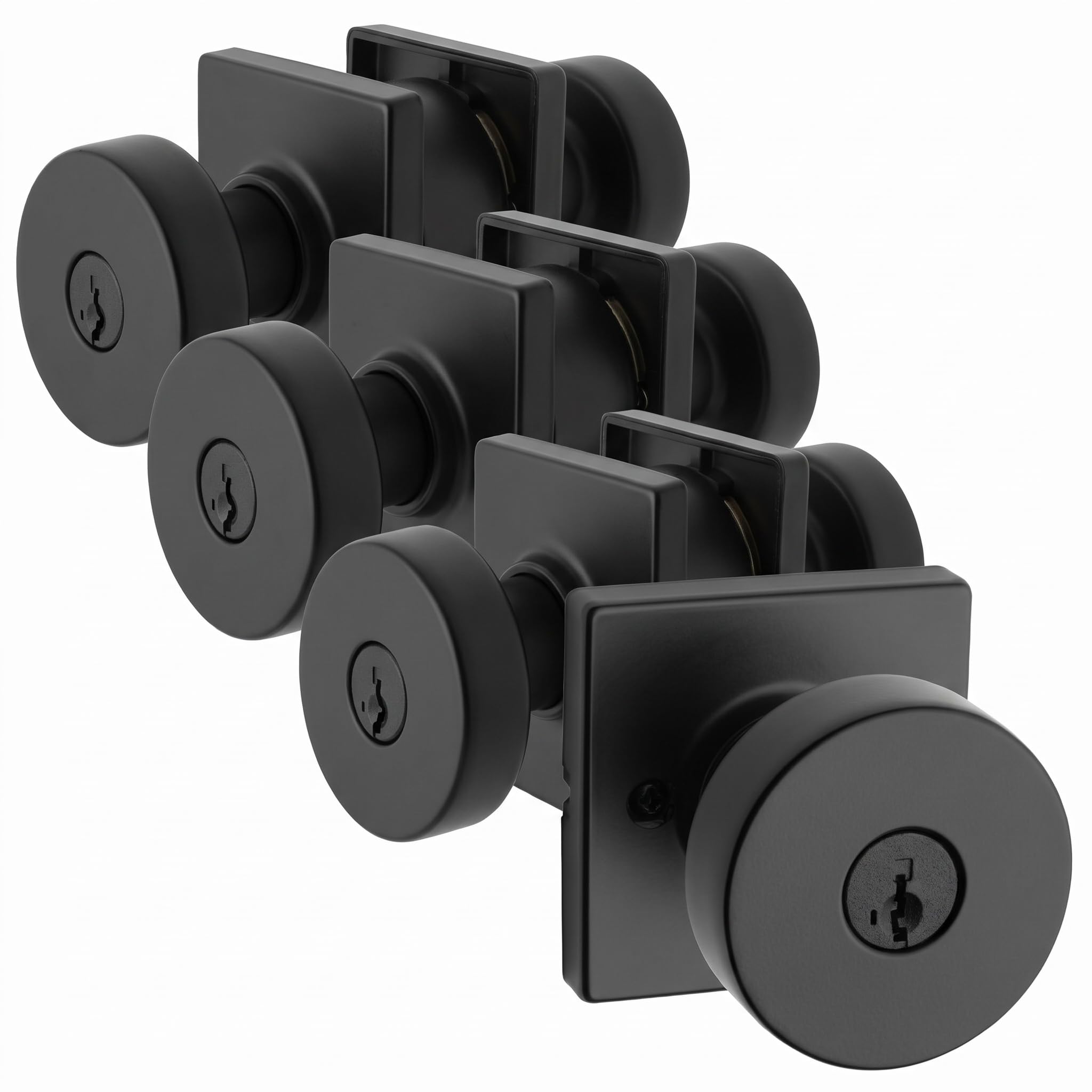 Kwikset Pismo Entry Door Knob with Lock and Key,Secure Keyed Handle Exterior,Front Entrance and Bedroom,Matte Black,Pick Resistant SmartKey Rekey Security-and Microban,(Pack of 4)