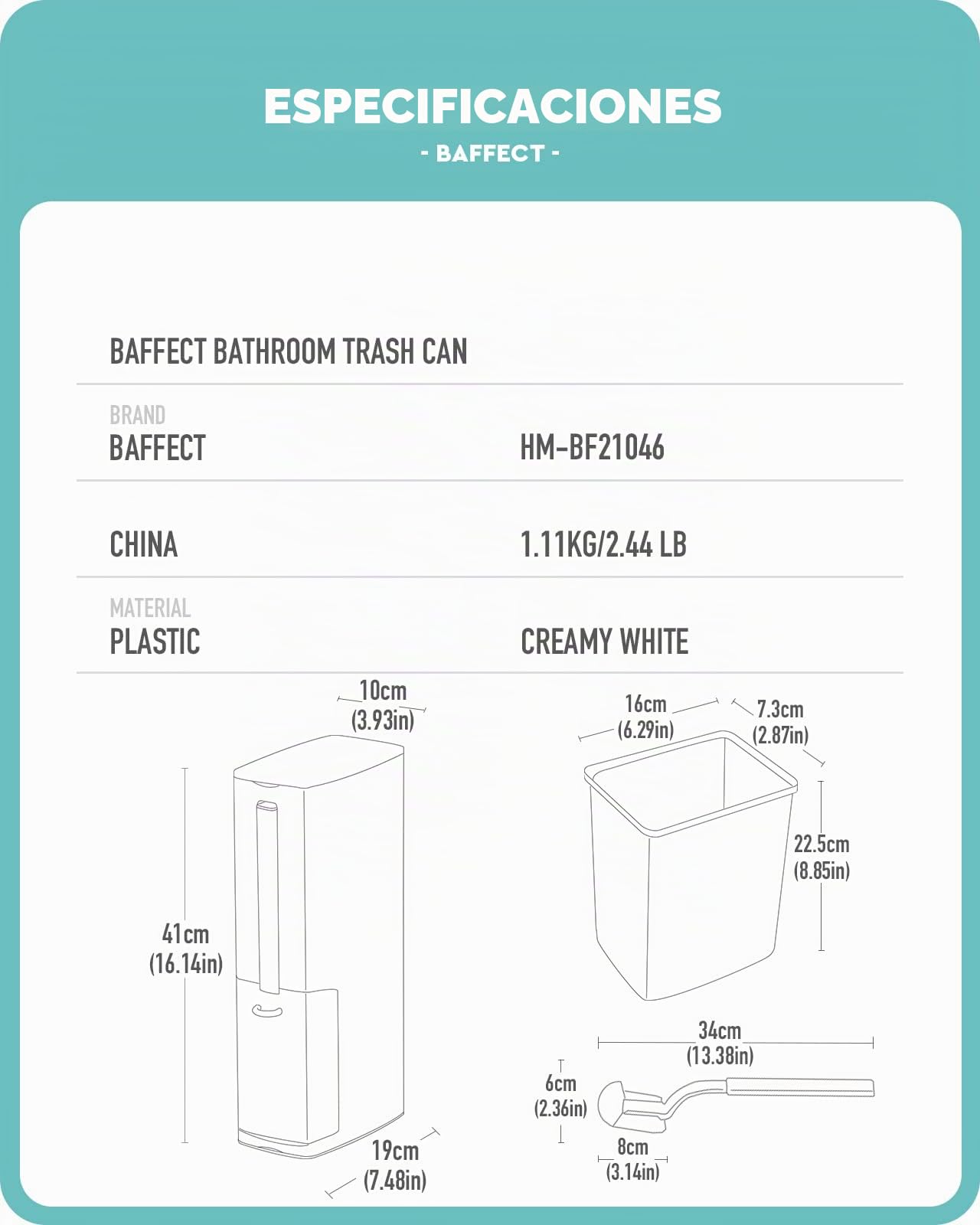 Baffect Juego de Cepillo para Inodoro y Papelera,Soporte para Inodoro para baño Cepillo con Curva Multifunción 4 en 1 Bote de Basura y Cepillo para Inodoro y Estuche para Set de pañuelos (Blanco)
