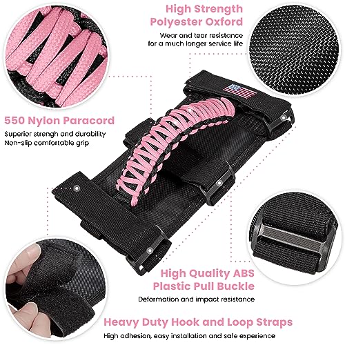 Poignée de maintien en paracorde supérieure rose pour arceau Jeep Wrangler JL JT