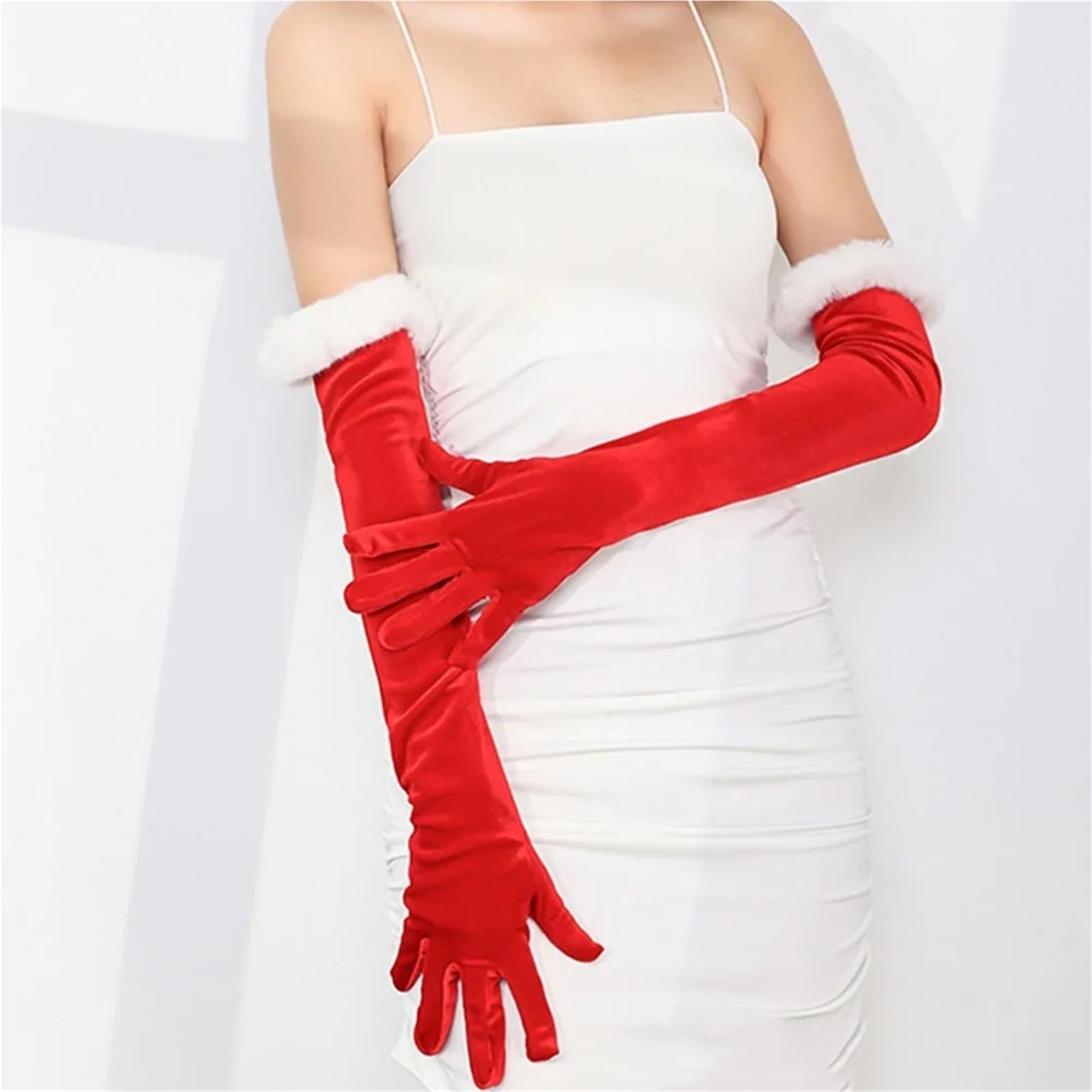 Guantes Largos para Mujer Guantes de felpa elásticos Retro terciopelo guantes largos elegante etiqueta manoplas banquete