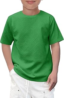 Haloumoning Boys Geometric Texture T-Shirts Kids Fashion Crewneck Short Sleeve Loose Tops Tees 5-14 Years