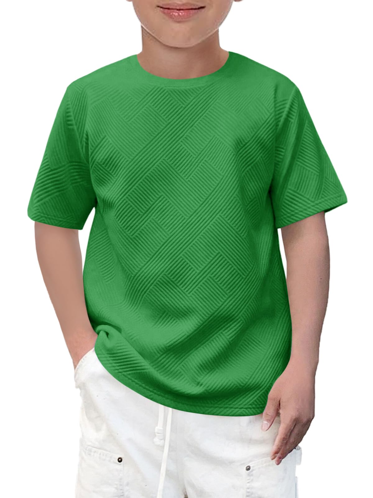 Haloumoning Boys Geometric Texture T-Shirts Kids Fashion Crewneck Short Sleeve Loose Tops Tees 5-14 Years