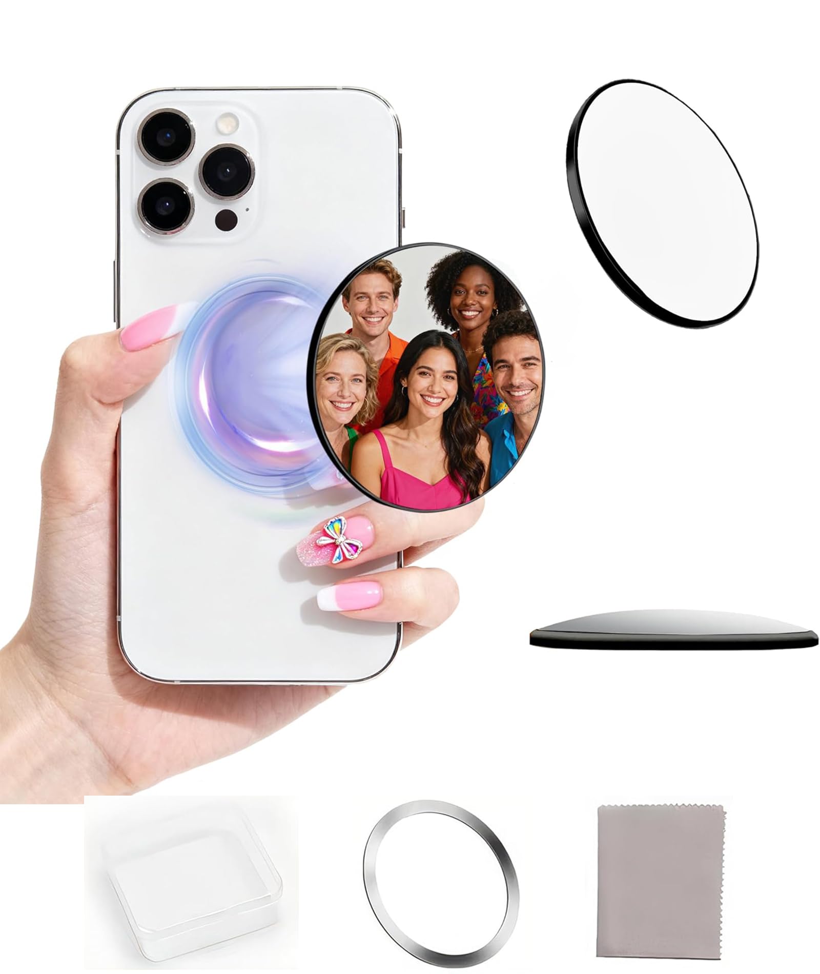 Magnetic Selfie Mirror, Travel and Makeup Adjustments, Selfie with Box and Cleaning Cloth, Portable Magnetic Mirror for Smartphones, Ideal for Vlogging-image-31