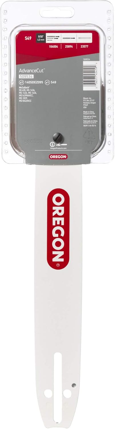 Oregon Chainsaw Guide Bar & Chain Combo, AdvanceCut Replacement for Saw Chains, Bar Length 14" (35cm) with Low Kickback Chain Set, 3/8" Pitch, 0.050" Gauge, 49 Drive Links (509534)