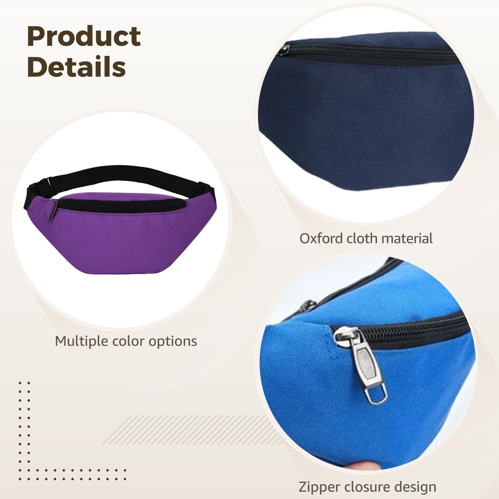 Lot de 12 sacs banane pour homme et femme en tissu Oxford imperméable avec ceinture réglable, 11 couleurs assorties, pochette à fermeture éclair sécurisée pour la course et les voyages, sac à