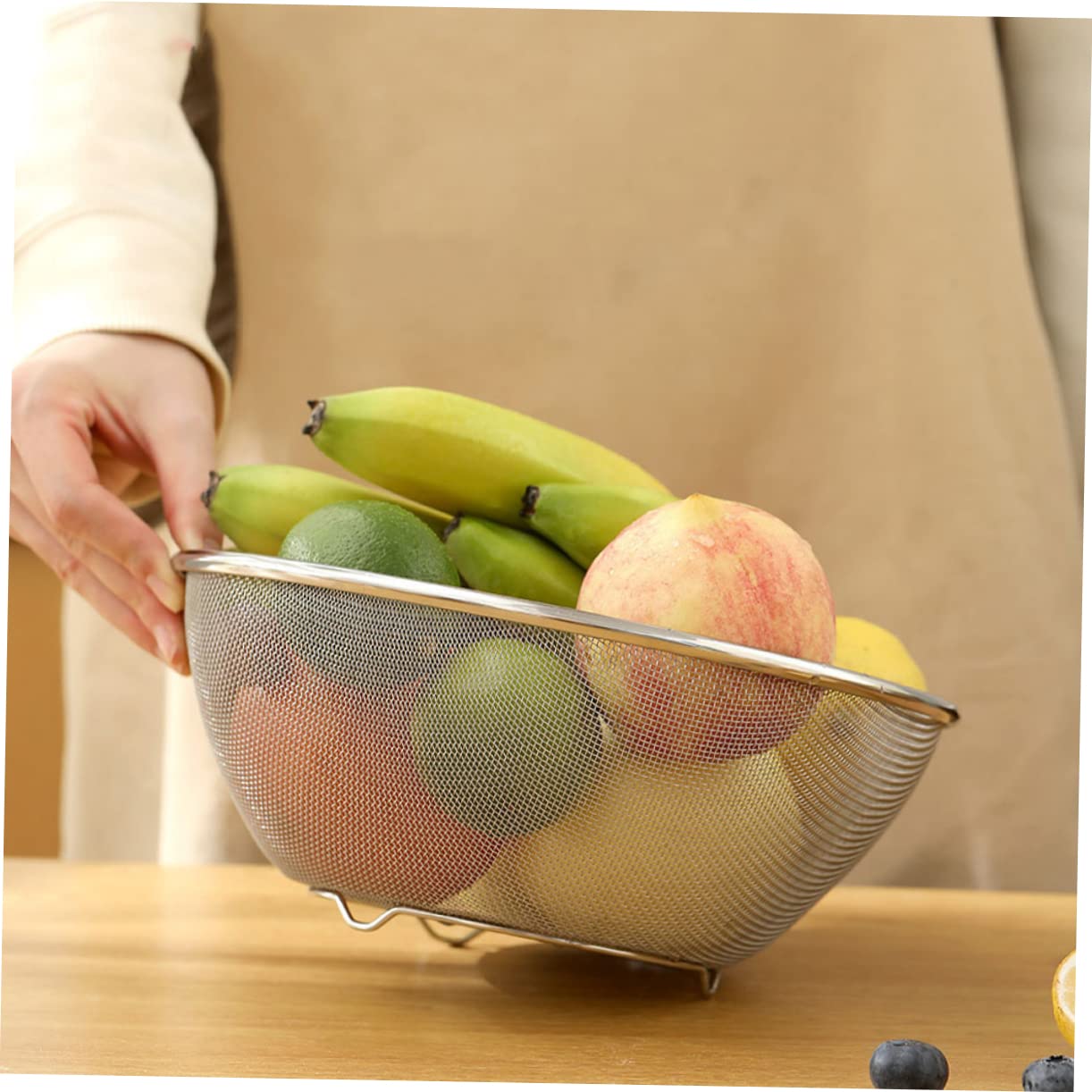 SHOWERORO Juego de Coladores de Acero Inoxidable para Cocina, Colador Metálico de Malla Fina Fondo Plano, Práctico y Estable para Escurrir Verduras y Arroz Hogar
