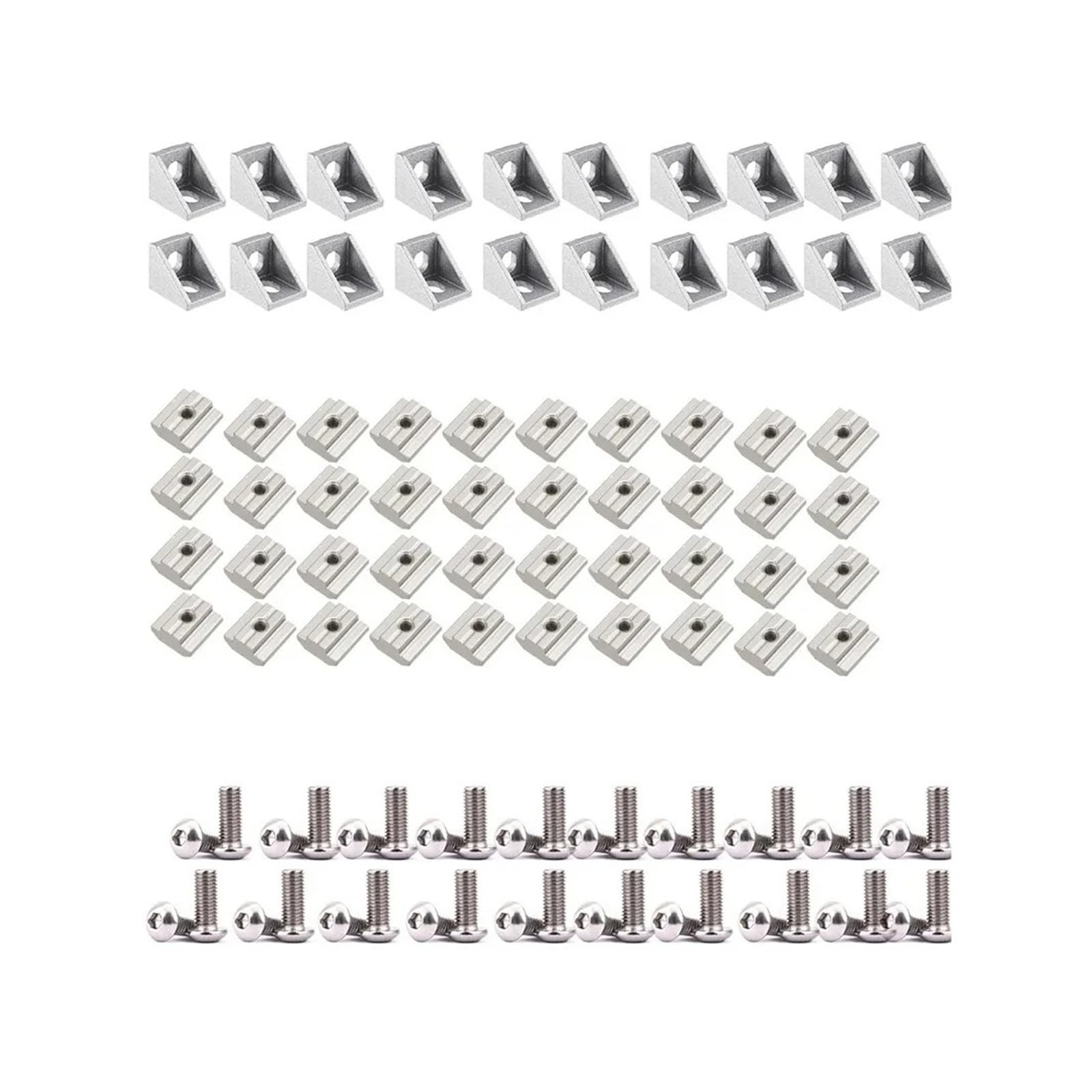 Zestaw złączy aluminiowych 3030 20 szt. Wspornik narożny + 40 szt. M6 x 12 mm nasadka sześciokątna + 40 szt. 20 serii M6 nakrętki do gniazd (3030 Sliver)