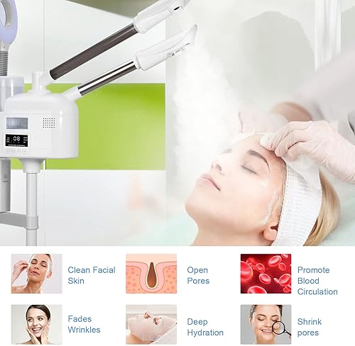Miniatura 4 de Vaporizadores faciales profesionales 3 en 1 con lámpara de aumento 5X, calefacción PTC, vaporizador de niebla caliente/fría para el hogar, salón de