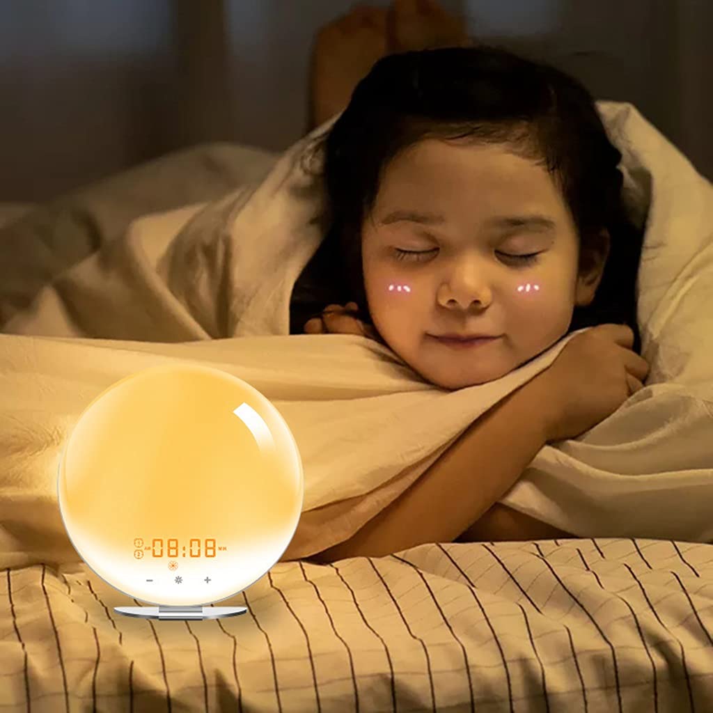 Sveglie a Luce Naturale, Sveglia con Luce Sveglia Digitale a LED, Simulazione Alba/Tramonto, Funzione Snooze, 7 Suono Naturale e Radio FM