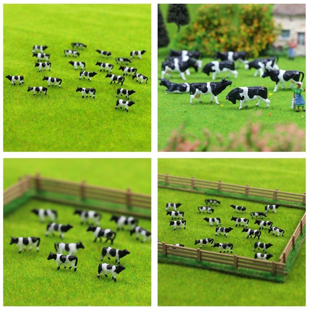 Lot de 60 figurines de vache décoratives à l'échelle N Noir et blanc