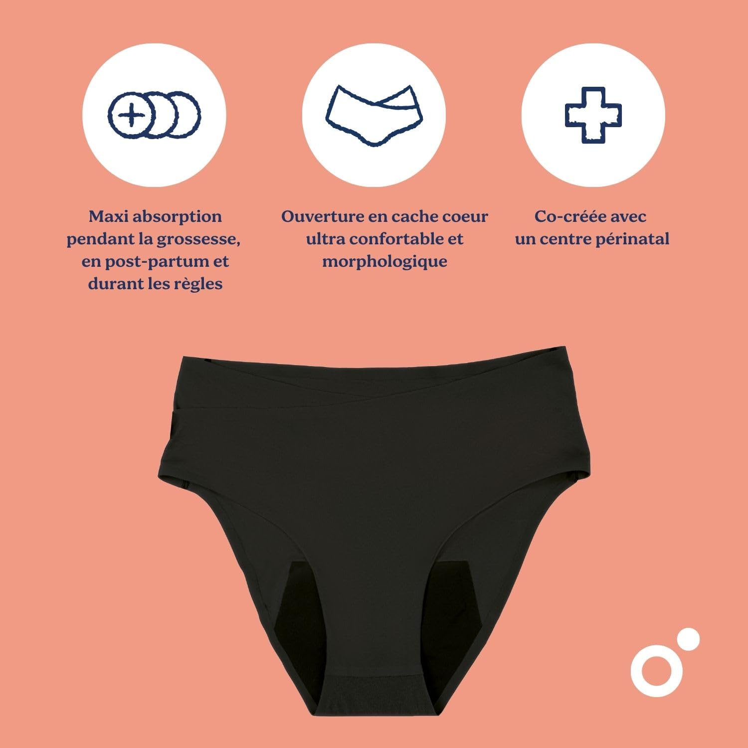 Doomoo Culotte Post Accouchement Menstruelle Flowly Ultra Absorbante 12h Coton Oeko-Tex Lavable Taille XS/S/M Noir