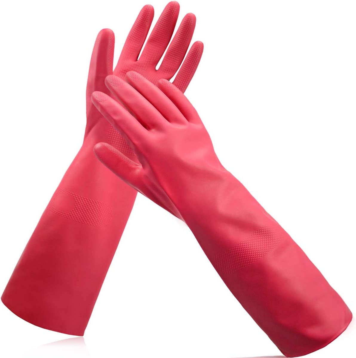 Cleanbear Synthetic Rubber Gloves with Cotton Lining - Latex Free Household Cleaning Gloves, 15” (Size M, 2 Pairs)