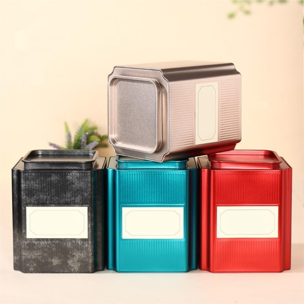 HLTYGWX Teedose, Vorratsbehälter für große Teemengen, großes Fassungsvermögen, versiegeltes Glas, quadratisches Weißblechglas, leeres Glas, Retro-Teeset, einzelnes Glas, Teedose (große Größe-C)