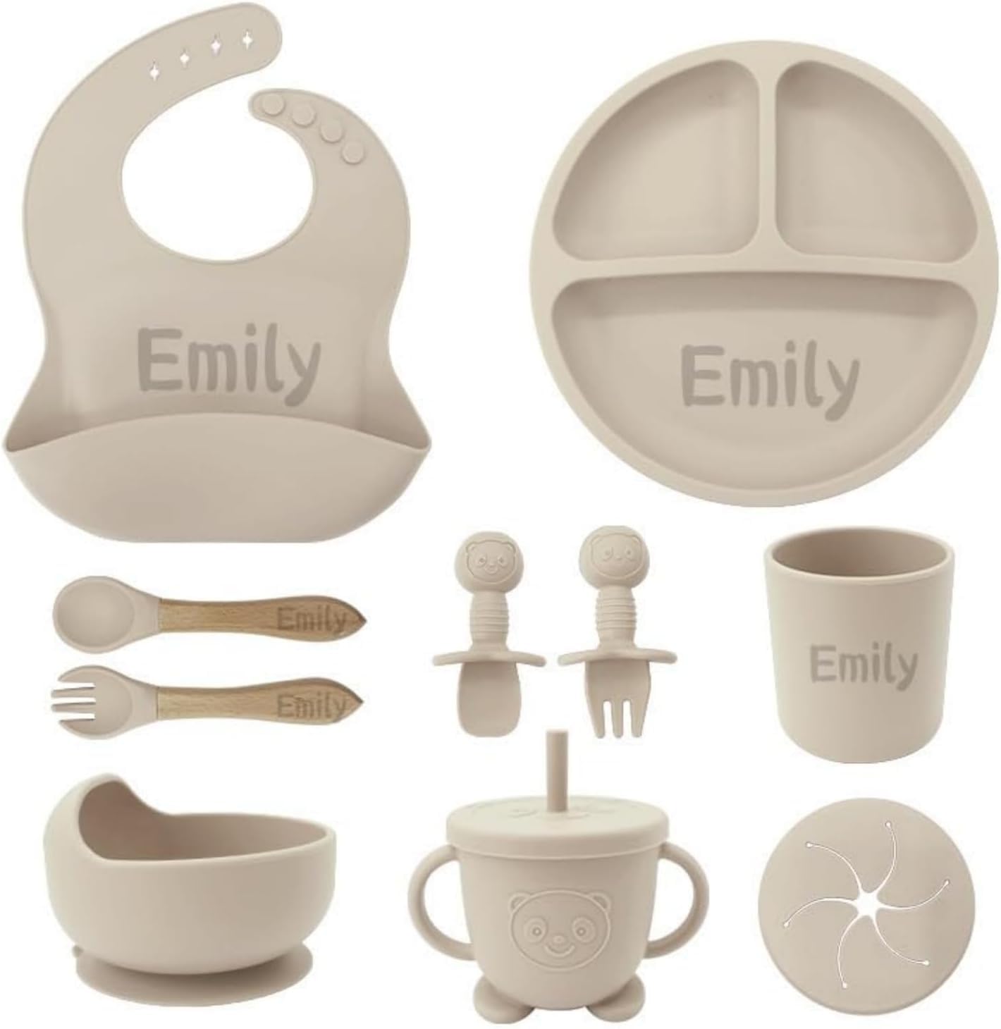 Personalized Silicone Suction Plates for Baby, Custom Toddlers Spoon and Fork Set with Name — A Thoughtful Birthday Gift for Boys & Girls (White) — image 1