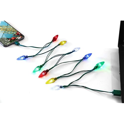 Fotbor LED Christmas Lights Phone Charging Cable, Festive USB Bulb Charger, 50 Inch 10 LED Multicolor Cord for Phone 14/Pro Max/Pro/Plus,Phone 13/Pro Max/Pro/Mini,12 Pro Max/11 Pro/8/7 Airpods etc