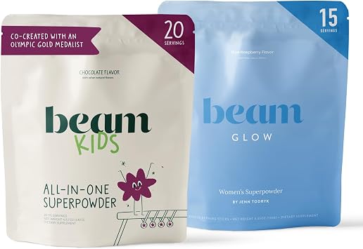 BEAM Glow & Kids Wellness Bundle, Hormone Support for Women with Inositol & Ashwagandha, Superfood Powder with Fruits & Veggies for Kids Growth & Immune Health