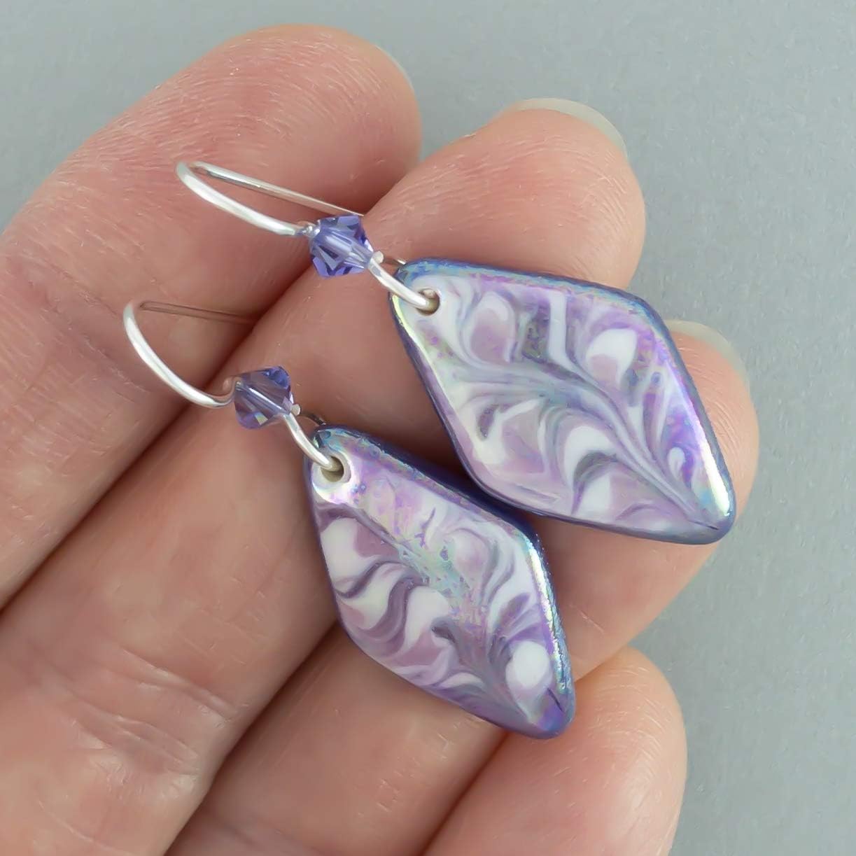 Purple Lover Drop Earrings Lightweight Porcelain Sterling Silver Wires Gift for Women