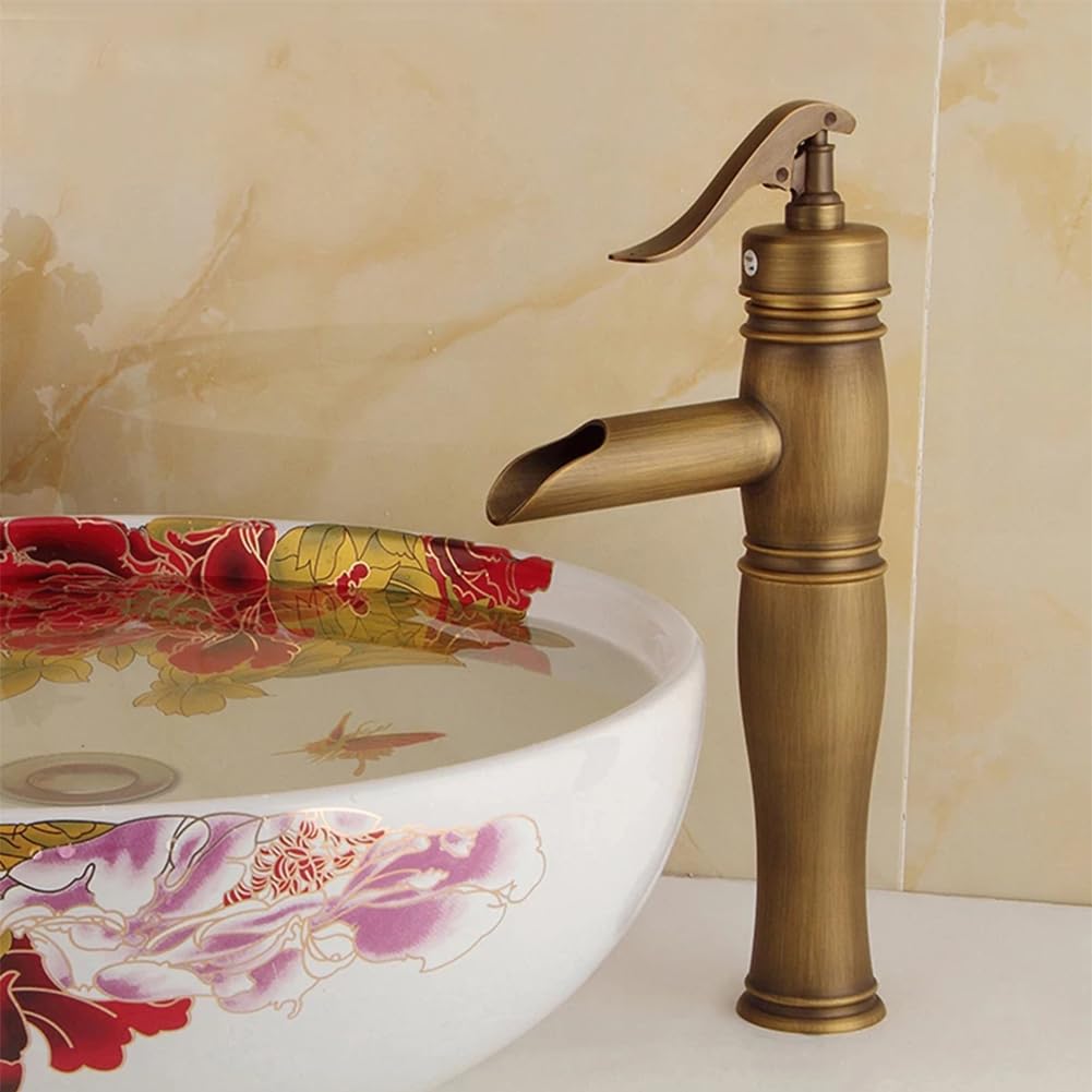 Wasserhahn Bad Wasserfall Waschtischarmatur Retro Antik Stil Messing Einhebel Mischbatterie Hoch Waschbecken Armatur, Badarmatur Waschtischbatterie Badezimmer, Bronze