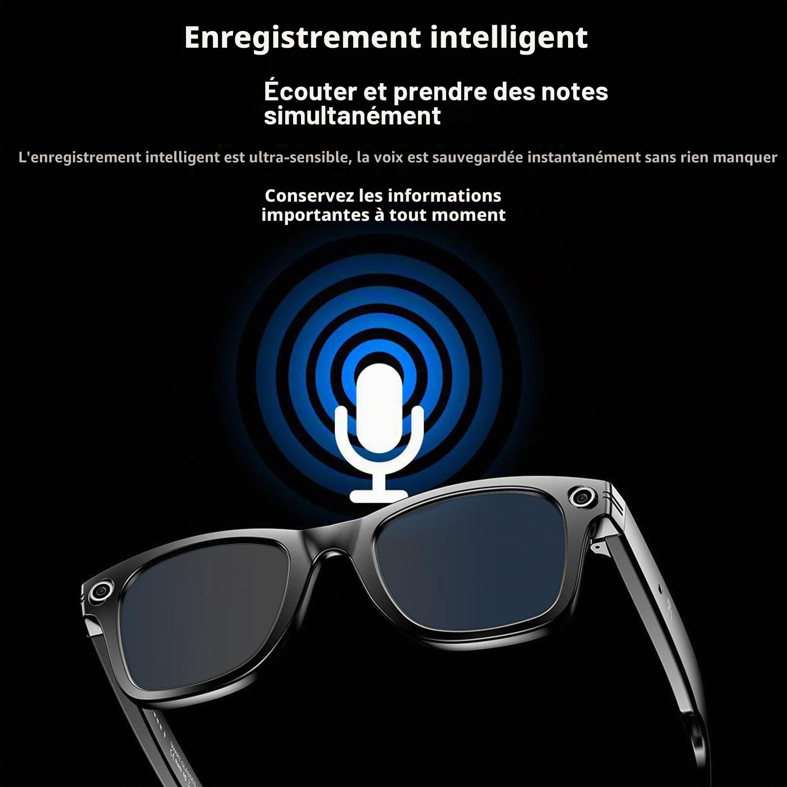 Lunettes Intelligentes Cyanvue AI, Appareil Photo 8 Mpx avec Musique et Appels, Lunettes de Soleil Intelligentes pour Hommes/Femmes, Lunettes Photo Bluetooth avec 144 Traductions (Anti-Bule Light)