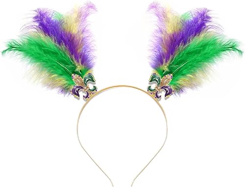 YAHPERN Diademas de Mardi Gras para mujer, máscara de flor de lis, diadema de plumas de carnaval, accesorios para el cabello, regalos
