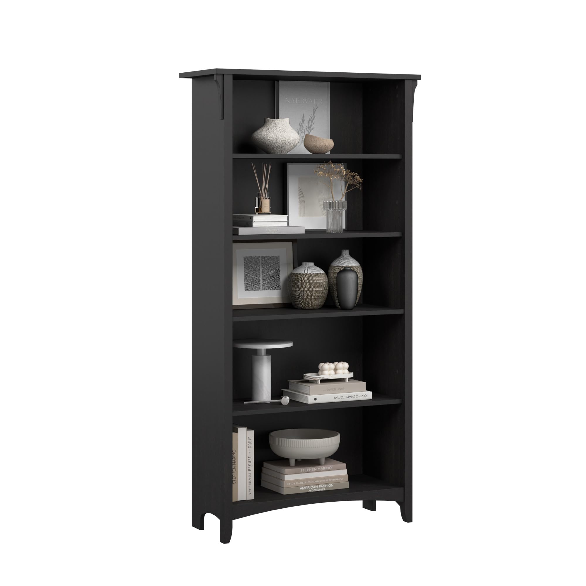 Bush Furniture Salinas 5 Shelf Bookcase In Vintage Black, Tall Bookshelf, Large Book Shelf For Living Room, Home Office, Or Entryway