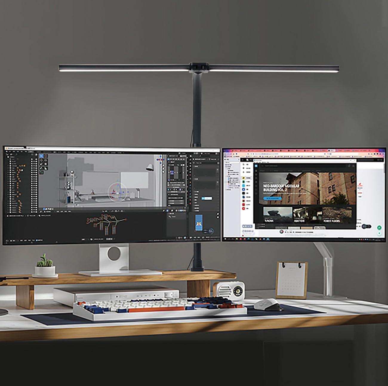 Bildschirmlampe: Klemmbare LED-Doppelkopf-Schreibtisch-Monitorlampe, 1.000 lm, schwarz (Doppelkopf Schreibtischlampe, Schreibtischbeleuchtung, Klemmen)