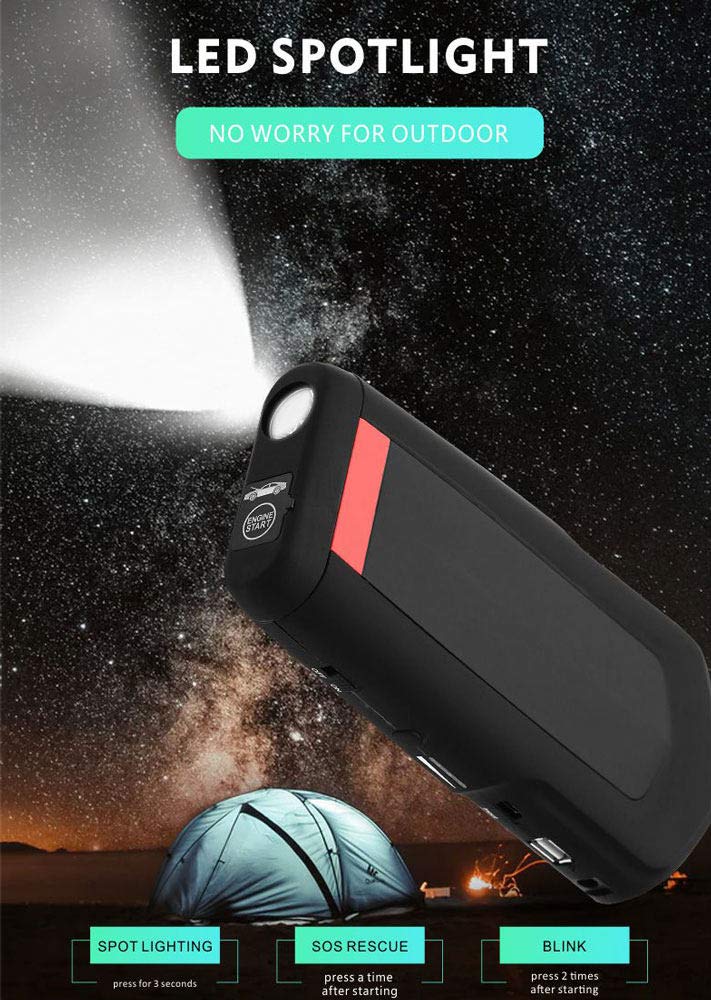 Booster Batterie Voiture - 800A 13200mAh Portable Jump Starter, Démarrage de Voiture, Alimentation Eléctrique d'urgence pour Voiture avec Lamp LED [Classe énergétique A+++],12000mAh