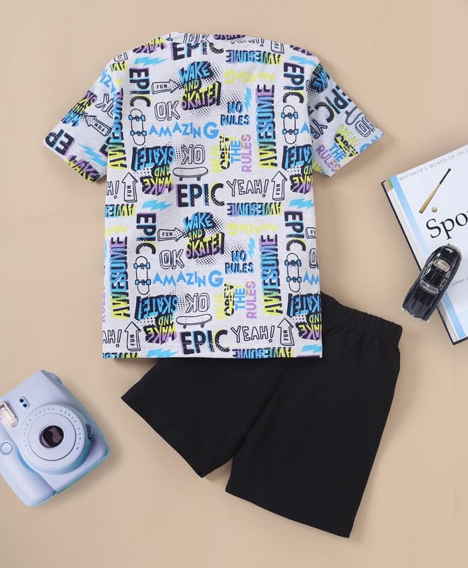 Image of Pure Cotton Half Sleeves Printed T-Shirt & Shorts Set Set | Shorts Set for Kids | Clothing Set for Kids | Summer Set for Kids | Kids Nightwear Multicolor and Sizes