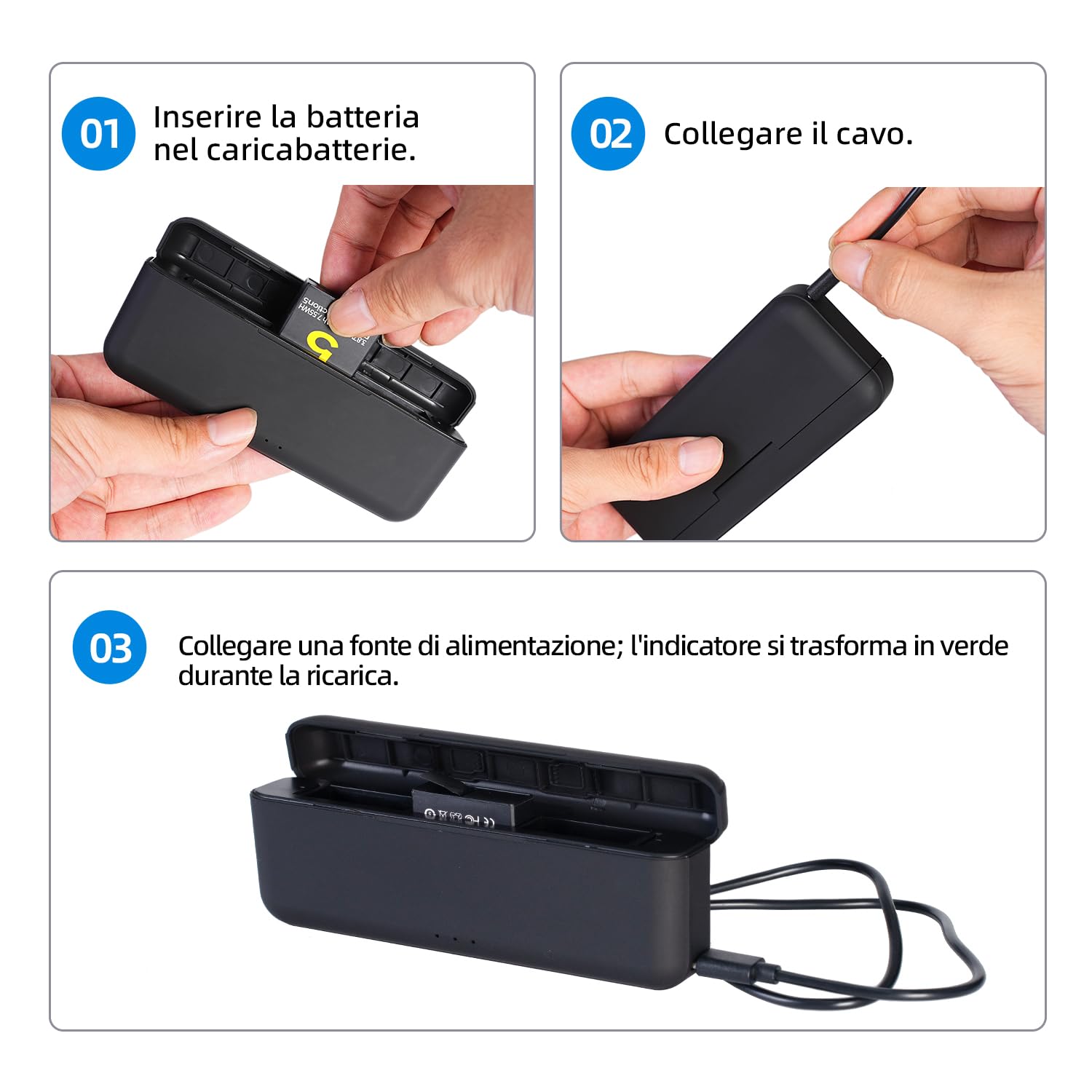 Osmo Action 5 Pro - Caricabatterie compatibile con DJI Osmo Action 5 Pro, 4 e 3, custodia di ricarica rapida USB tipo C
