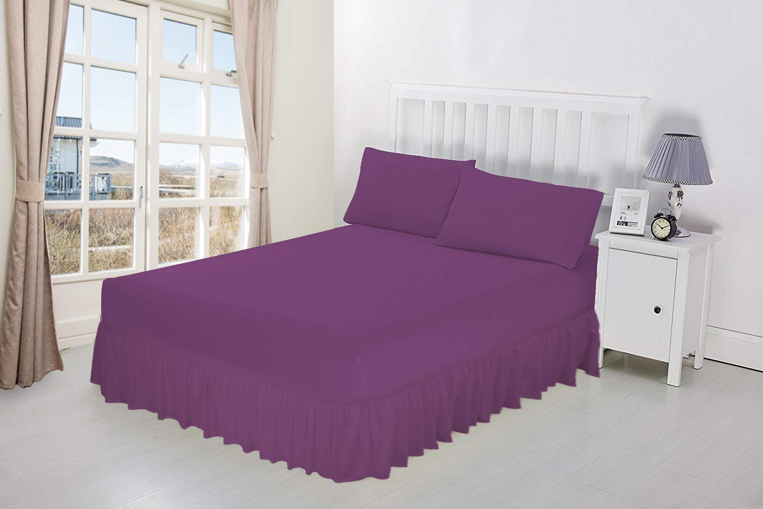 Luxury Percale Frilled Valance Fitted Sheets 14 Colours in Single, Double, King, Super King (Single, Purple) โ image 1