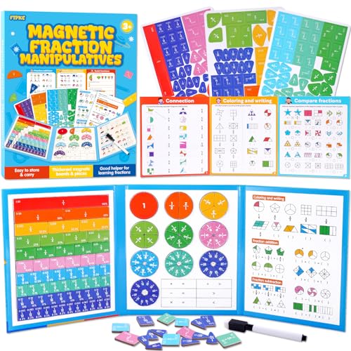FIPKE Magnetic Fraction Educational Puzzle 120 Pcs Magnetic Fraction Puzzle for Kids Magnetic Fraction Tiles & Fraction Circles Fractions Manipulatives Learning Games for Elementary School