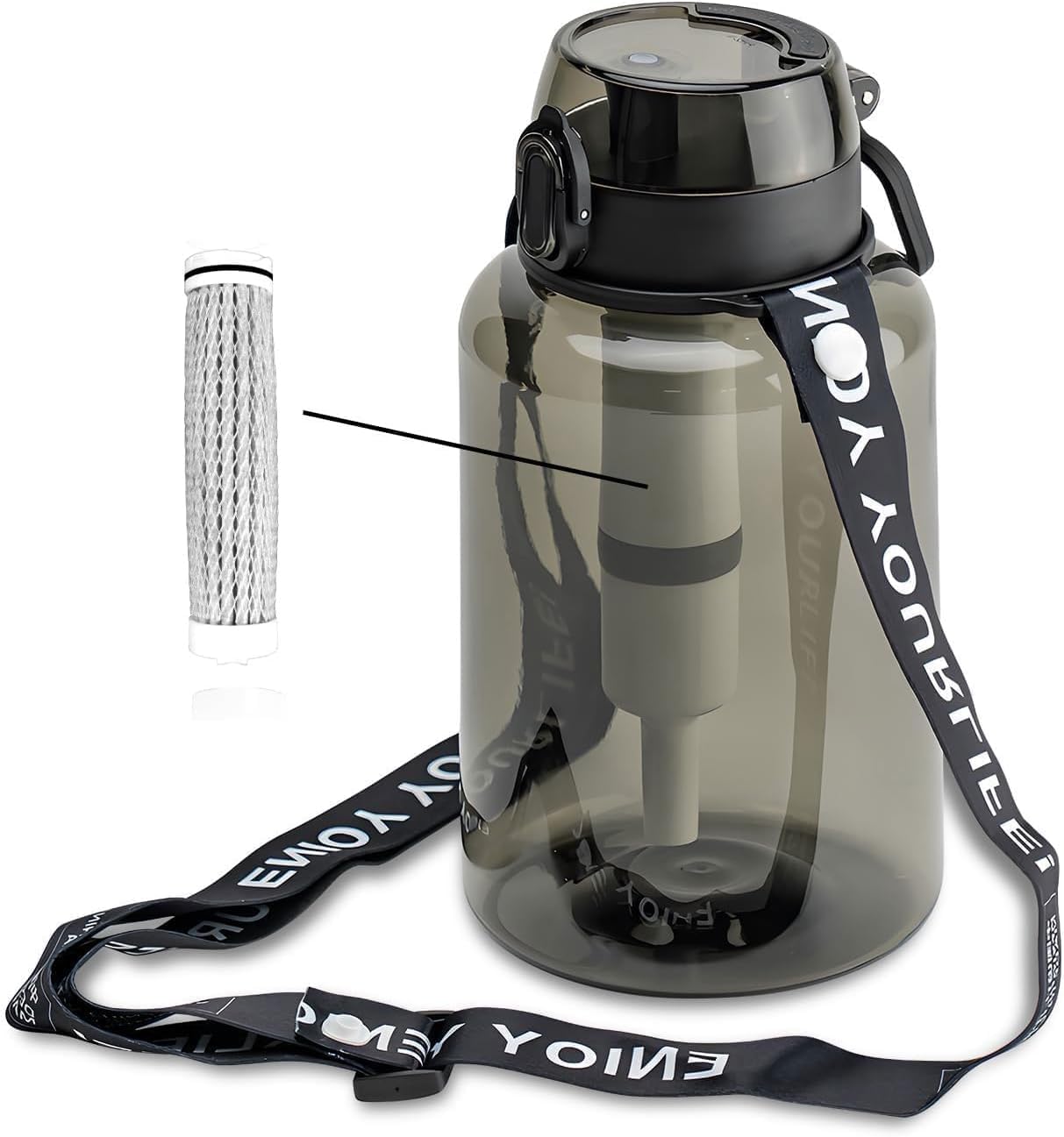 40 OZ Water Filter Bottle with 6-Stage Filtration - Ideal for Survival, Camping, Hiking, Backpacking, and Emergency - Portable&Reusable Filtered Water Bottle with Strap