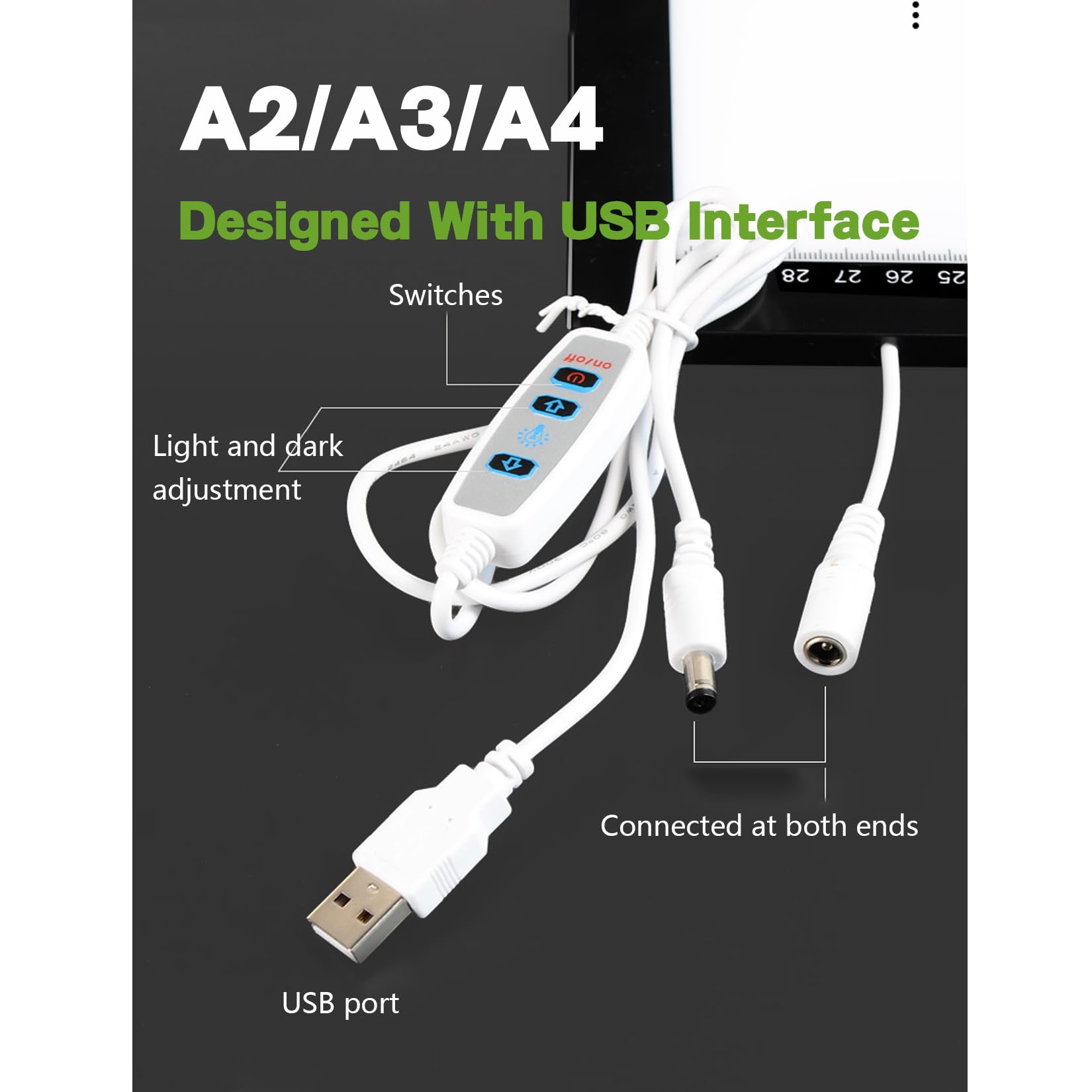 Bloc Lumineux A4 / A3 / A2,Tablette Lumineuse,10 Vitesses de Luminosité Ajustable, Lumière Douce,Pour le Croquis, l'Animation,la Calligraphie,la Peinture au Diamant,USB (A4)