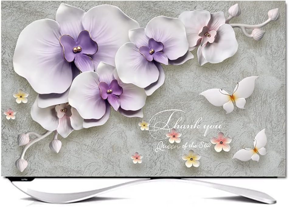 TV Cover TV Dust Cover Protective Flowers Paintings TV Display Protector for LCD LED Desktop Hanging Colorful TV Screen Protectors Modern Simple Home Decoration Cover-Purple||70 inch(161*96cm)